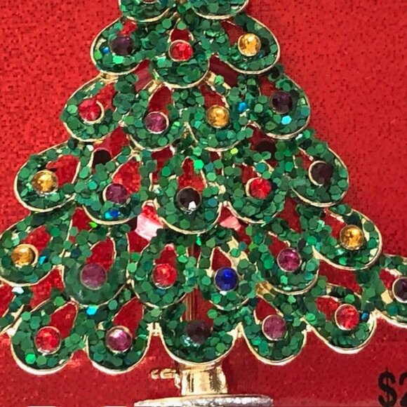 KIM ROGERS Christmas Tree Motif Brooch Jewel Sparkle - Picture 6 of 16